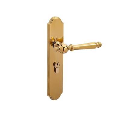 Imagem de Fechadura de porta de quarto de cobre puro, maçaneta de porta integrada estilo americano, fechadura magnética de madeira silenciosa retrô francesa interna (ouro brilhante, versão silenciosa)