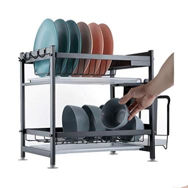 Imagem de Escorredor de louça, 2 camadas, escorredor de pratos de aço inoxidável 304, bandeja de drenagem, suporte de escorredor de pratos
