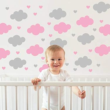 Imagem de Adesivo de Parede Infantil Nuvens e Corações