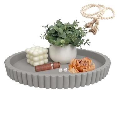 Imagem de Vomktvcsr Bandeja decorativa oval para decoração de mesa de café, bandejas decorativas modernas de concreto de 33 cm, decoração de casa, mesa de centro, bandejas decorativas, bandeja de decoração