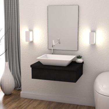 Imagem de Conjunto Bancada Para Banheiro Com Cuba Aria Rt41 E Espelheira 601w Metrópole Compace Preto Onix