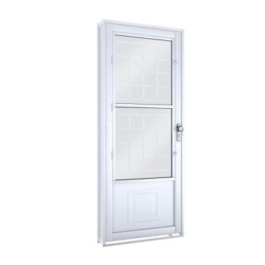 Imagem de Porta de Aço Giro com Vidro E Grade Lucasa Facilità 215cmx90cm Branco