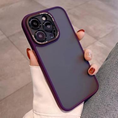 Imagem de SKXMOD Capa de telefone fosca translúcida para iPhone 14 Pro Max 13 12 Pro Max proteção de câmera de metal Funda capa de amortecedor de acrílico (cor: roxo profundo, tamanho: para iPhone 14 Plus)