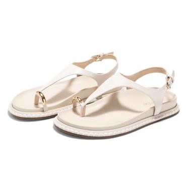 Imagem de Coutgo Sandálias rasteiras femininas confortáveis chinelos tanga palmilha sandália tira no tornozelo verão praia sapatos, Nude., 38