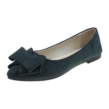 Imagem de Sapatos femininos de sola plana, laço pontiagudo, design de boca rasa, casual, primavera, trabalho, conforto, Verde militar, 34