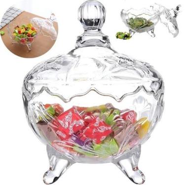 Imagem de Bomboniere com Tampa de Vidro Decorado Baleiro Luxo Decoração Elegante