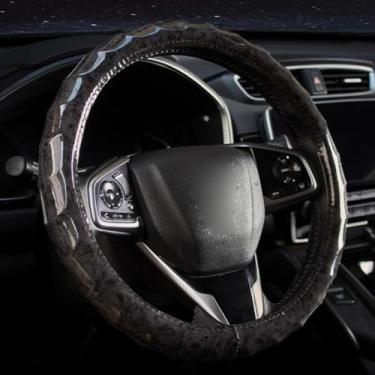 Imagem de Knonip Capa de volante de couro de 38 cm, grão de madeira pêssego, antiderrapante, respirável, confortável, protetor universal de roda de carro para quatro estações (preto)