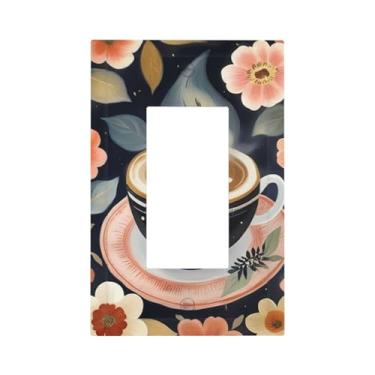 Imagem de Capas decorativas para interruptores de luz de café floral 1 Gang Rocker Outlet Placa decorativa para interruptores de luz GFCI para decoração de casa