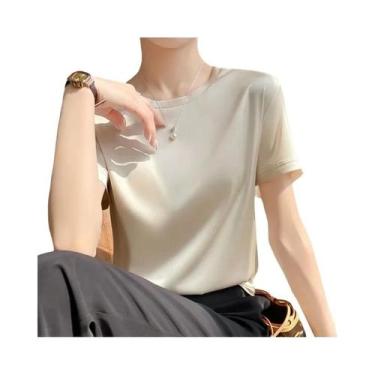 Imagem de Camisetas Femininas De Manga Curta Soltas Para Primavera E Verão Com F