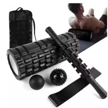 Imagem de Kit de Liberação Miofascial 6 em 1 com Rolo Massageador, Bastão, Bolas, Faixa de Alongamento e Bolsa – Ideal para Yoga, Pilates, Fisioterapia e Alívio Muscular