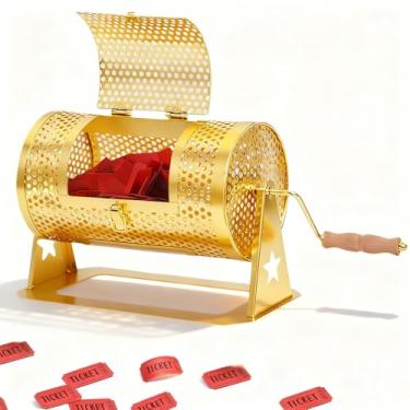 Imagem de AMOEJOV Raffle Drum, Professional Raffle Ticket Spinning Cage,Thickened Metal Raffle Ticket Spinner Box with Sealing Tape, Silent Design Wooden Turning Handle.for Lottery Games, Bingo, Raffle Balls