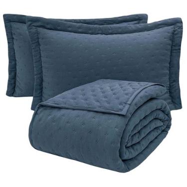 Imagem de Kit Cobre Leito Colcha Ryviera Casal Dupla Face 3 Peças - Marinho - 10