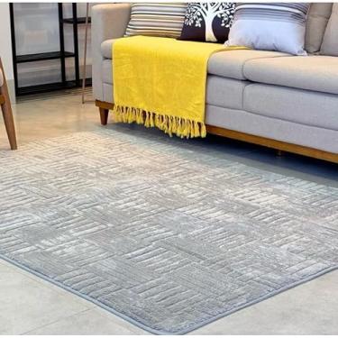 Imagem de Tapete sala quarto sem pelo com relevo em jacquard macio antiderrapante 2,40x2,00 (2,40x2,00 Linhas Cinza)