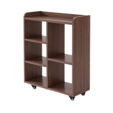 Imagem de x3anggyt5 Prateleira de livros em cor nogueira com ambos os lados abertos, com prateleira de exibição móvel de roda universal, para sala de estar, escritório, estante de armazenamento