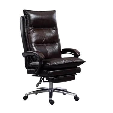 Imagem de Cadeira de mesa de escritório de couro ajustável para jogos - Almofada ergonômica confortável com rodinhas giratórias ajustáveis para casa executiva (marrom)