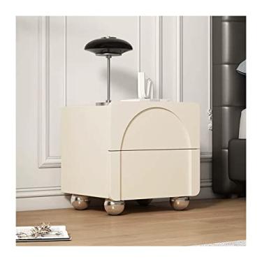Imagem de Mesa de cabeceira bege moderna com pernas de mesa esféricas de aço inoxidável e 2 gavetas, mesas de cabeceira modernas mesas de cabeceira de madeira para escritório, sala de estar, quarto, prática