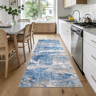 Imagem de GarveeHome Tapetes de corrida de 5 x 20 cm, lavável na máquina, antiderrapante, macio, resistente a manchas, abstrato para corredor, quarto, azul claro