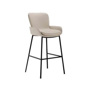 Imagem de x3anggyt5 Banquetas de bar simples banco de bar ilha doméstica 75 cm alto banco leve luxo moderno balcão de bar cadeiras de bar cadeiras de bar (branca)