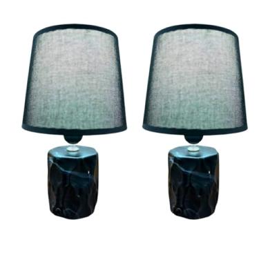 Imagem de Abajur De Mesa Luminaria Decorativo Quarto Sala Criado Mudo Cristal Com Led 42cm 28cm(KIT 2 ABAJUR CERAMICA PRETO 01)