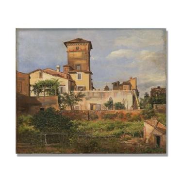 Imagem de NHLDZYH J.C. Dahl Reprodução de arte famosa, arte em tela de paisagem romântica nórdica, decoração de parede elegante para sala de estar e escritório. (The Villa Malta). 30x36cm-11,8x14,2 pol. Somente