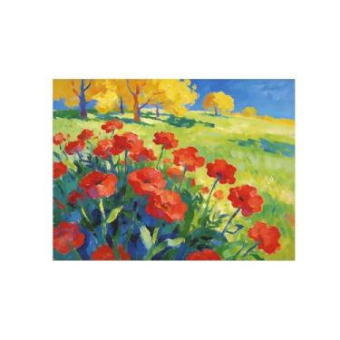 Imagem de Impressão em tela de arte de parede de paisagem - flores vermelhas - pintura de decoração - imagens para sala de estar 30 x 40 cm 12 x 16 pol sem moldura