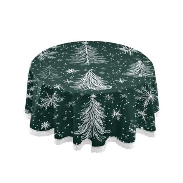 Imagem de Qilmy Toalha de mesa redonda de palmeira de treliça verde, 152 cm, resistente à água, à prova de derramamento, capa de mesa grande para jantar de reunião de família em ambientes internos e externos