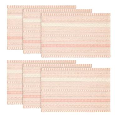 Imagem de Artoid Mode Jogo americano rosa com listras trançadas trançadas, conjunto de tapetes de mesa sazonais de 6,30 x 45,7 cm, decoração de festa e jantar
