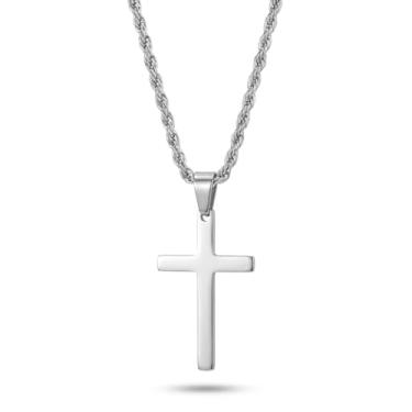 Imagem de Colar com cruz para homens, prata, preto, ouro, aço inoxidável, simples, com pingente de cruz para homens, Medium, Aço inoxidável, Sem Pedra Preciosa