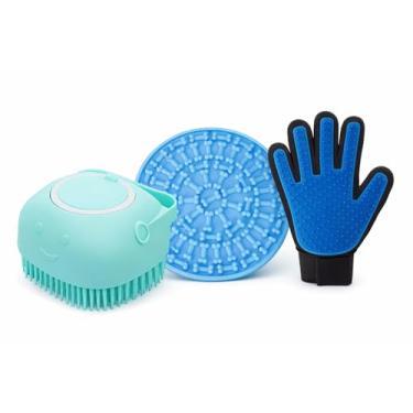 Imagem de Kit anti ansiedade pet tapete de lamber silicone escova de banho com cerdas de silicone e luva nanomagnética