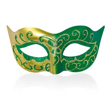 Imagem de BCARICH Masculino Máscara De Mardi Gras Para Homens, Veneziana Dourada E Verde Festa, Acessório Festa À Fantasia Baile Máscaras