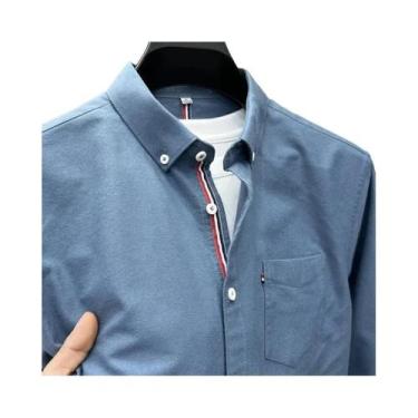 Imagem de Camisa Masculina De Luxo De Manga Longa Outono Com Lapela E Bolso Bord