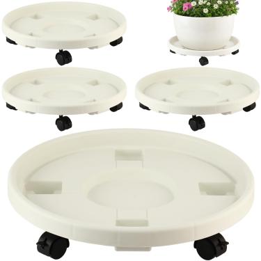 Imagem de Pacote com 4 40,64 cm Organizador de plantas extra grande com rodas Carrinho de plantas de plástico com rodízio de bloqueio Rolos de mudança de vaso de flores Suportes de plantas com rodas Pires de