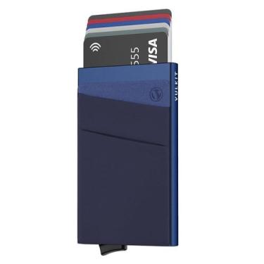 Imagem de Carteira VULKIT Pop Up com bloqueio de RFID Slim Metal Navy