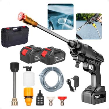Imagem de Lavadora de Alta Pressão Portátil Sem Fio a Bateria, Lava Jato com 2 Baterias Recarregáveis e Maleta, Carregador Bivolt, para Carro, Moto, Bike, Quintal e Jardim