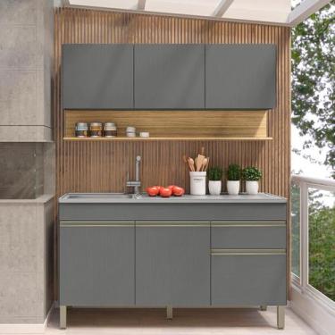 Imagem de Balcão de Pia de Cozinha 150 cm 3 Portas Sem Tampo Kits Paraná, Cinza 