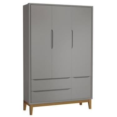 Imagem de Guarda-Roupa Retrô 3 Portas Classic New Cinza Fosco com Madeira - Move