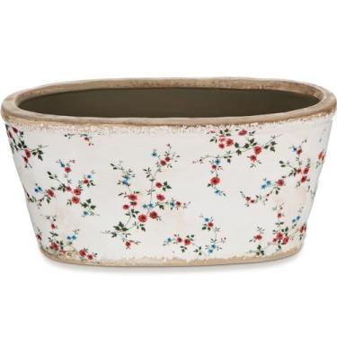 Imagem de FoldTier Vaso de suculentas retangular longo de 21,7 cm, vasos de flores vintage de cerâmica com orifício de drenagem, grande plantador de peitoril de janela para ambientes internos e externos, cacto