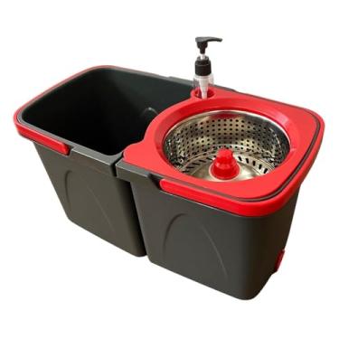 Imagem de Mop Giratório Duo 360° com Balde Duplo, Centrífuga em Aço Inox, 13L, Preto com Vermelho, Cabo Ajustável 127cm