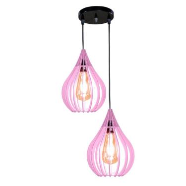 Imagem de Luminária Teto Lustre Pendente Balcão Cozinha Sala Duplo Cor:rosa