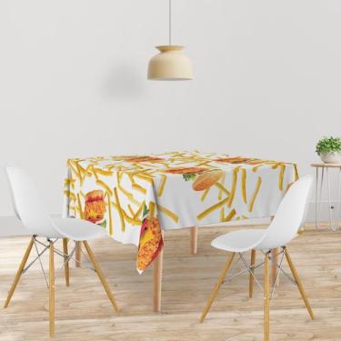 Imagem de Toalha De Mesa Quadrada Tecido Oxford Chuva de Hambúrguers e Batatas F