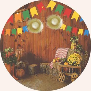 Imagem de Painel de Lona Redondo Festa Junina Arraia Bandeirinhas Elementos Típi