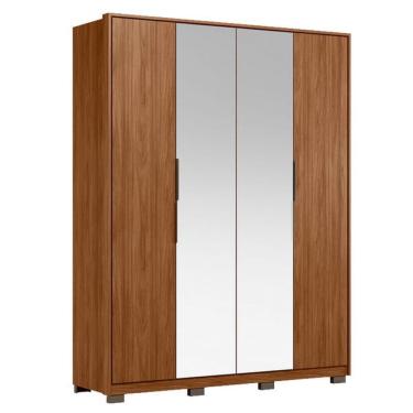 Imagem de Guarda Roupa Casal Attore D43012KPE 4 Portas Nogueira Touch com Espelho e pés Demóbile - Demartêz