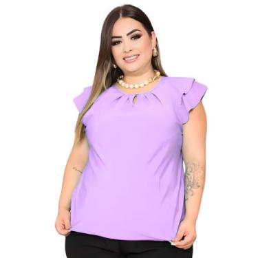Imagem de Blusa Feminina Plus Size Social Manga Curta Detalhe Gota Botão Crepe -