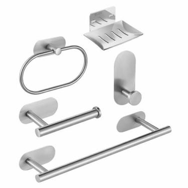 Imagem de Kit Banheiro Suporte Inox Autoadesivo Com 5 Peças Prata - Generico