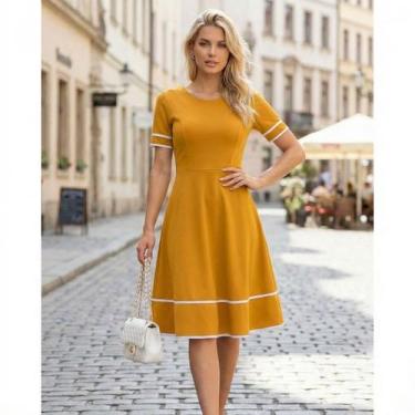 Imagem de Vestido Midi Rodado Godê Evangélico Social Branco Festas Oferta Barato