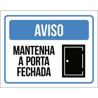 Imagem de Kit 10 Placas ul Aviso Mantenha Porta Fechada Ícone 27X35 - Sinalizo