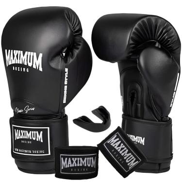 Imagem de Kit Luva de Boxe Muay Thai Kickboxing New Classic Preto + Bandagem 3m + Protetor Bucal - Maximum-Masculino