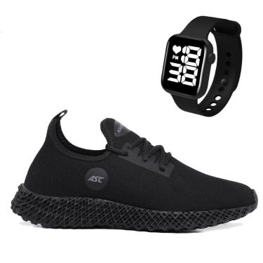 Imagem de Combo Tênis Masculino Ortopédico Com Relógio Quadrado Conforto e Leveza para Caminhada, Academia-Masculino