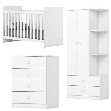 Imagem de Quarto Infantil 3 Pecas Berco Grade Fixa Labirinto Branco Henn
