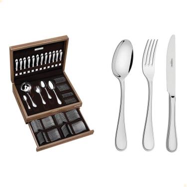 Imagem de Faqueiro Tramontina Firenze Em Aço Inox Com Facas De Mesa Forjadas E Estojo De Madeira 101 Peças 66925